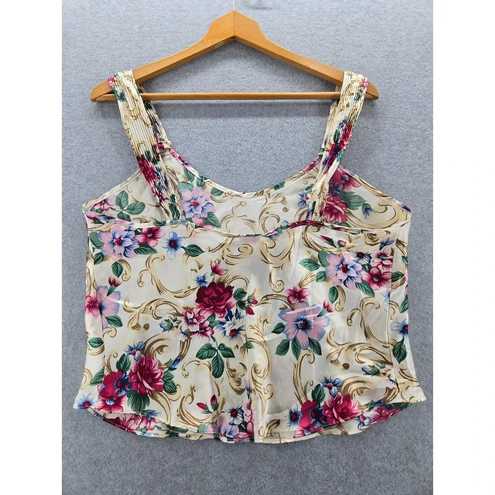 Violets & Roses Floral Print Camisole Tank Top Women's Large Cream Pink Blue - Picture 5 of 6